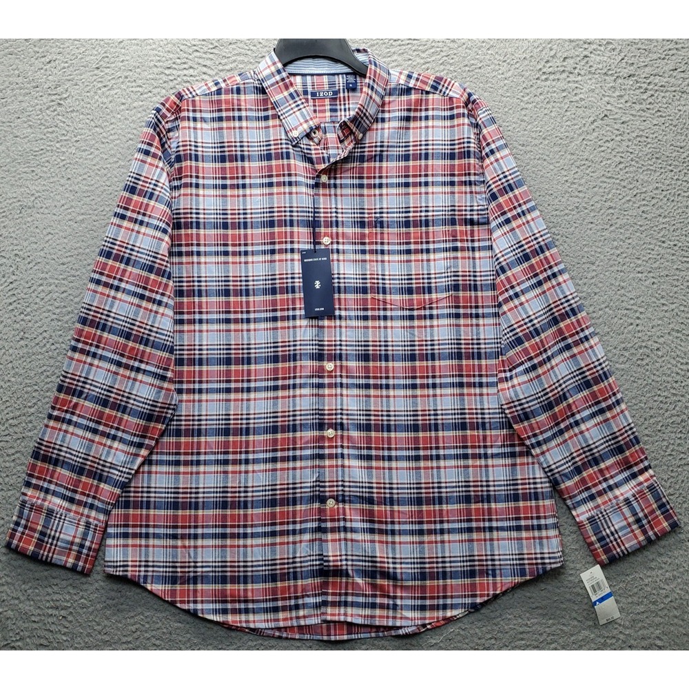 IZOD Shirt Mens XL Multi Plaid Long Sleeve Chest Pocket Collared Button-Down